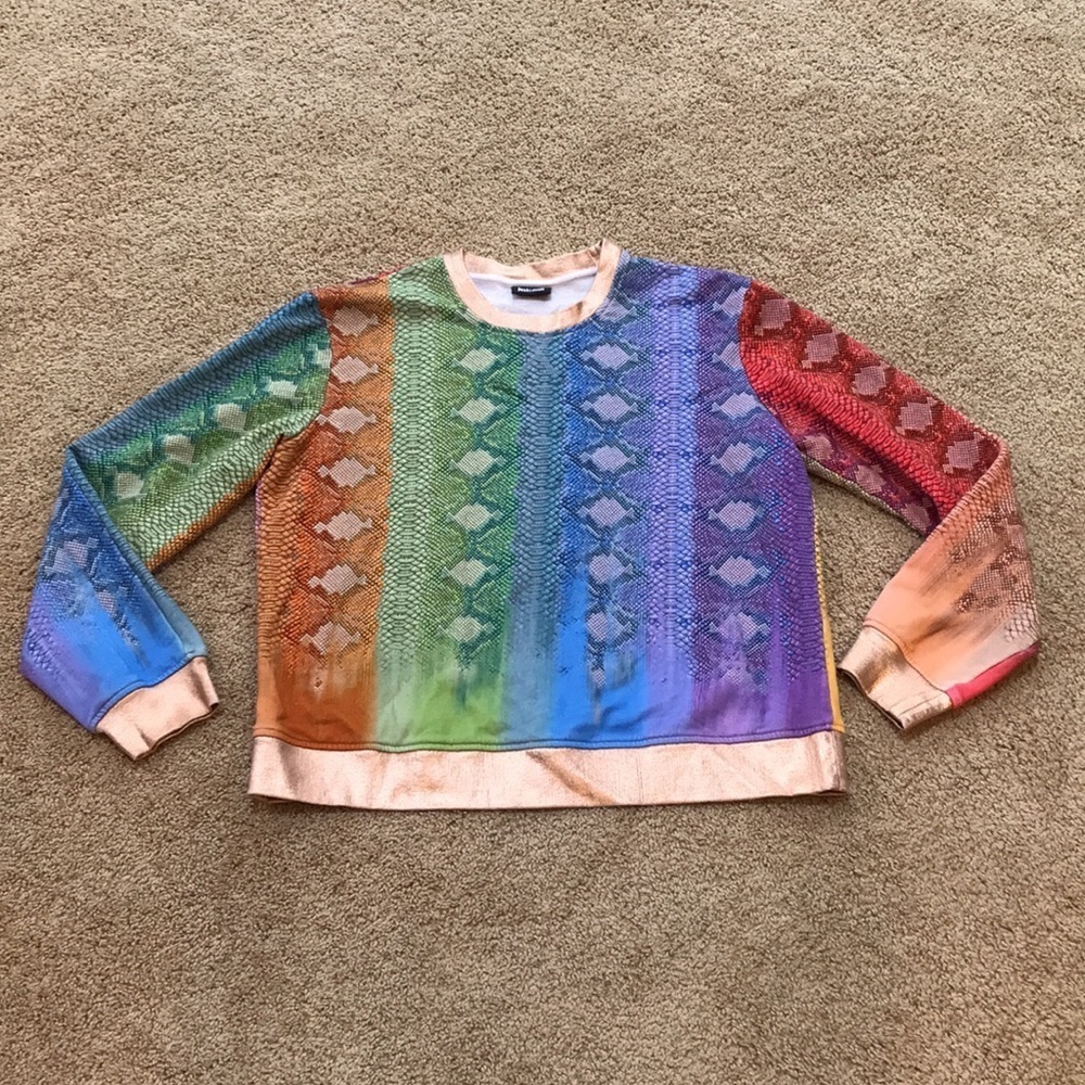 JUST CAVALLI Size L snakeskin pattern printed multi long sleeve sweatshirt top